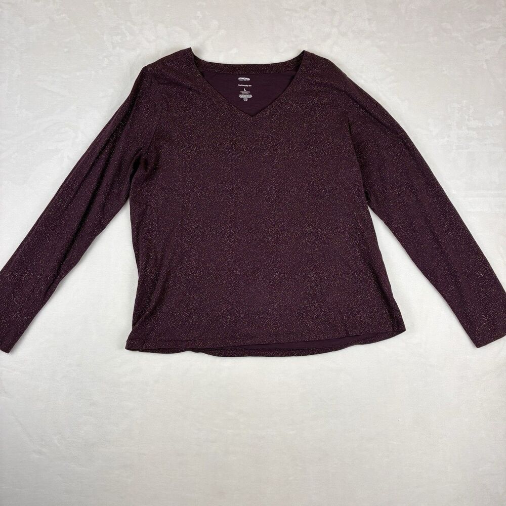 Sonoma Every Day Tee Women's Large Plum Gold Speckles - Long Sleeve 100% Cotton